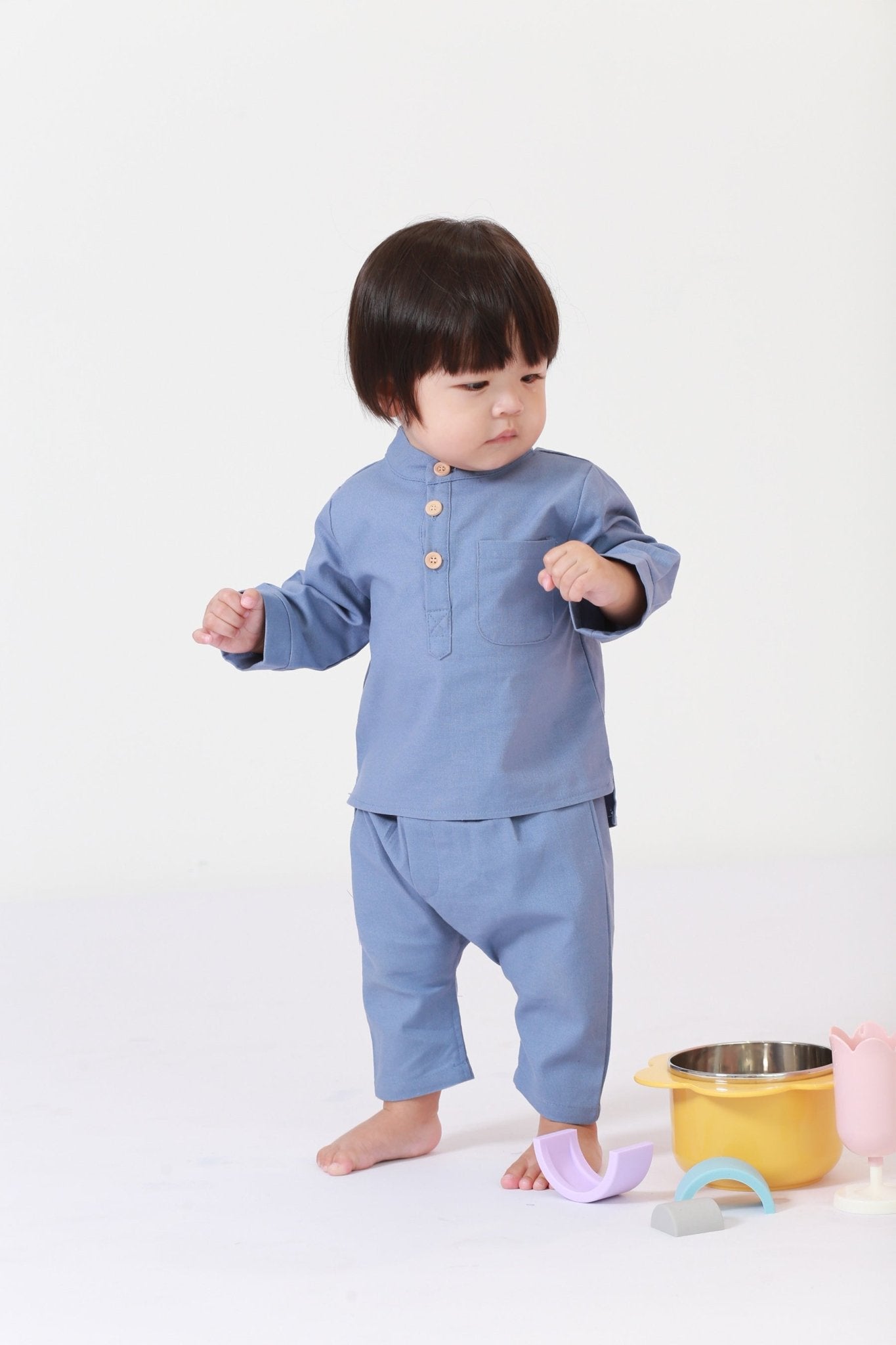 Baby Baju Melayu Set Pigeon Blue - Umbi
