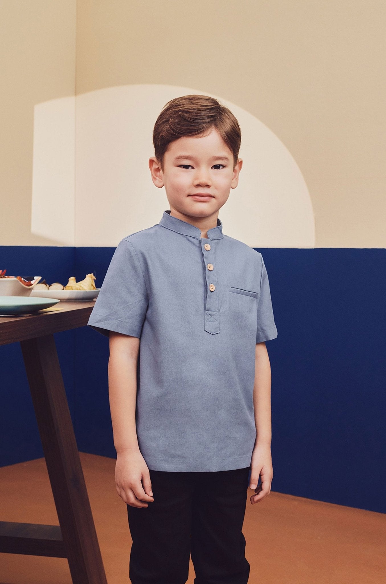 Boy Short Sleeves Shirt Pigeon Blue - Umbi