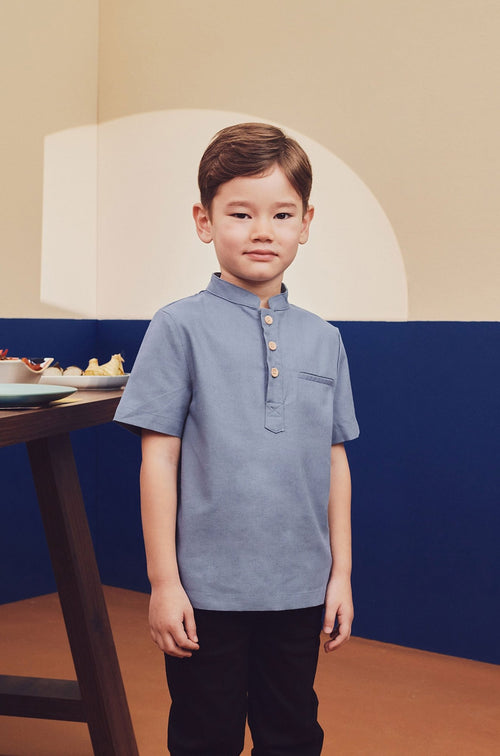 Boy Short Sleeves Shirt Pigeon Blue