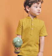 baju raya family sedondon boys shirt short sleeve mustard yellow 