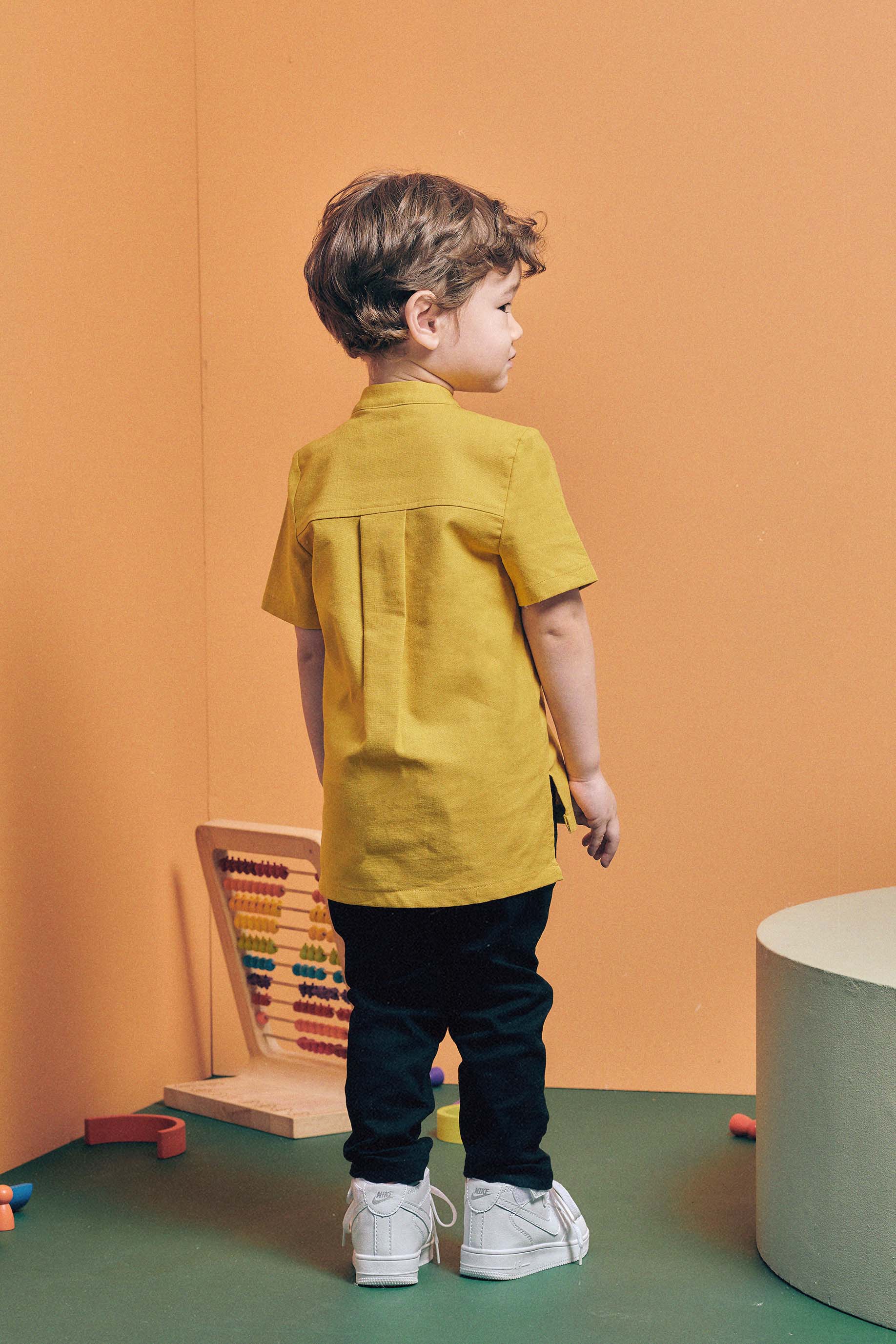 cotton linen boys button top