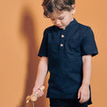 baju raya family sedondon boys shirt short sleeve navy blue