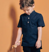 baju raya family sedondon boys shirt short sleeve navy blue