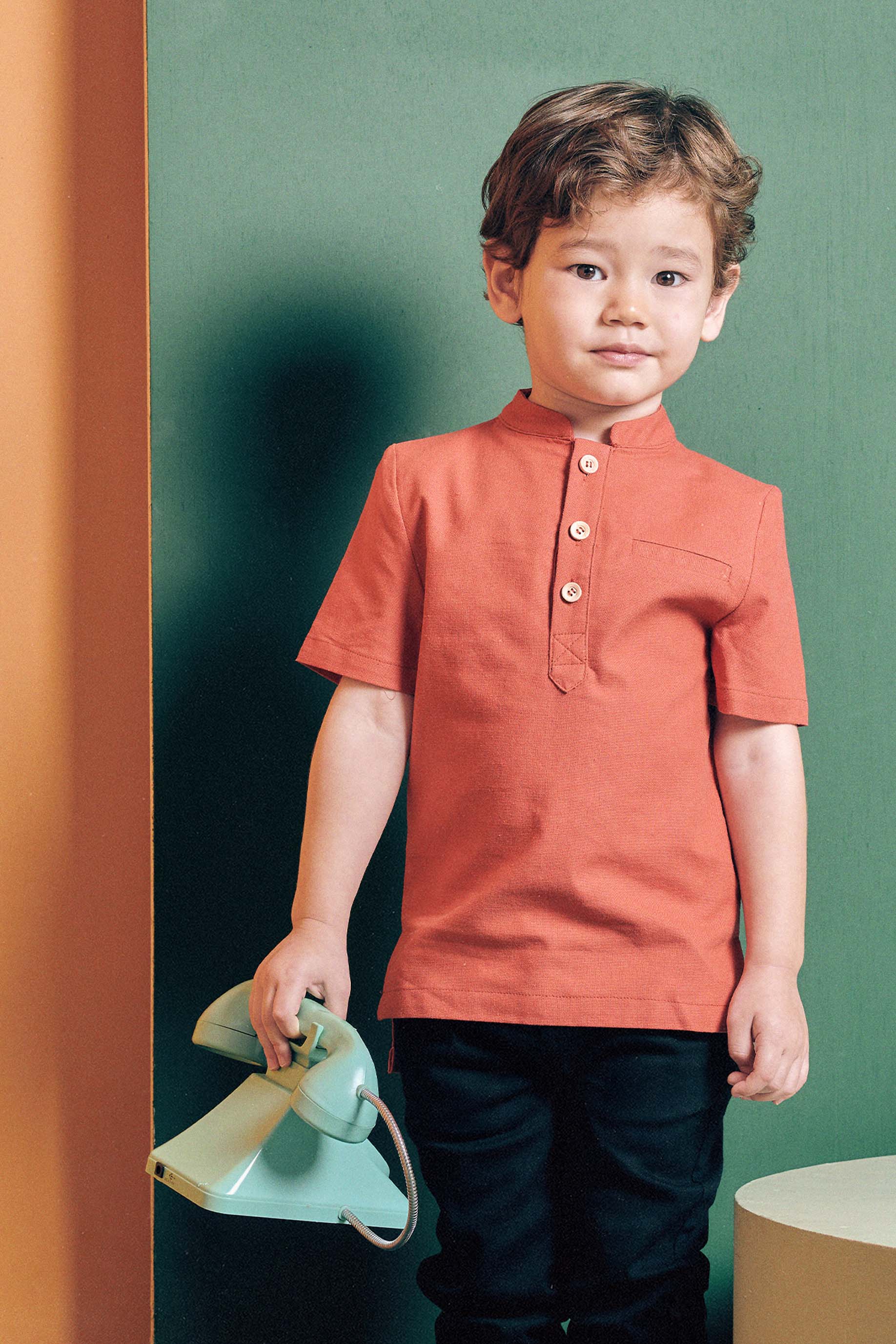 baju raya family sedondon boys shirt short sleeve terracotta