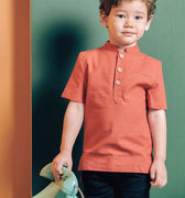 baju raya family sedondon boys shirt short sleeve terracotta