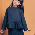 baju raya family sedondon girls ruffle blouse navy blue