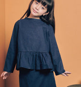 baju raya family sedondon girls ruffle blouse navy blue