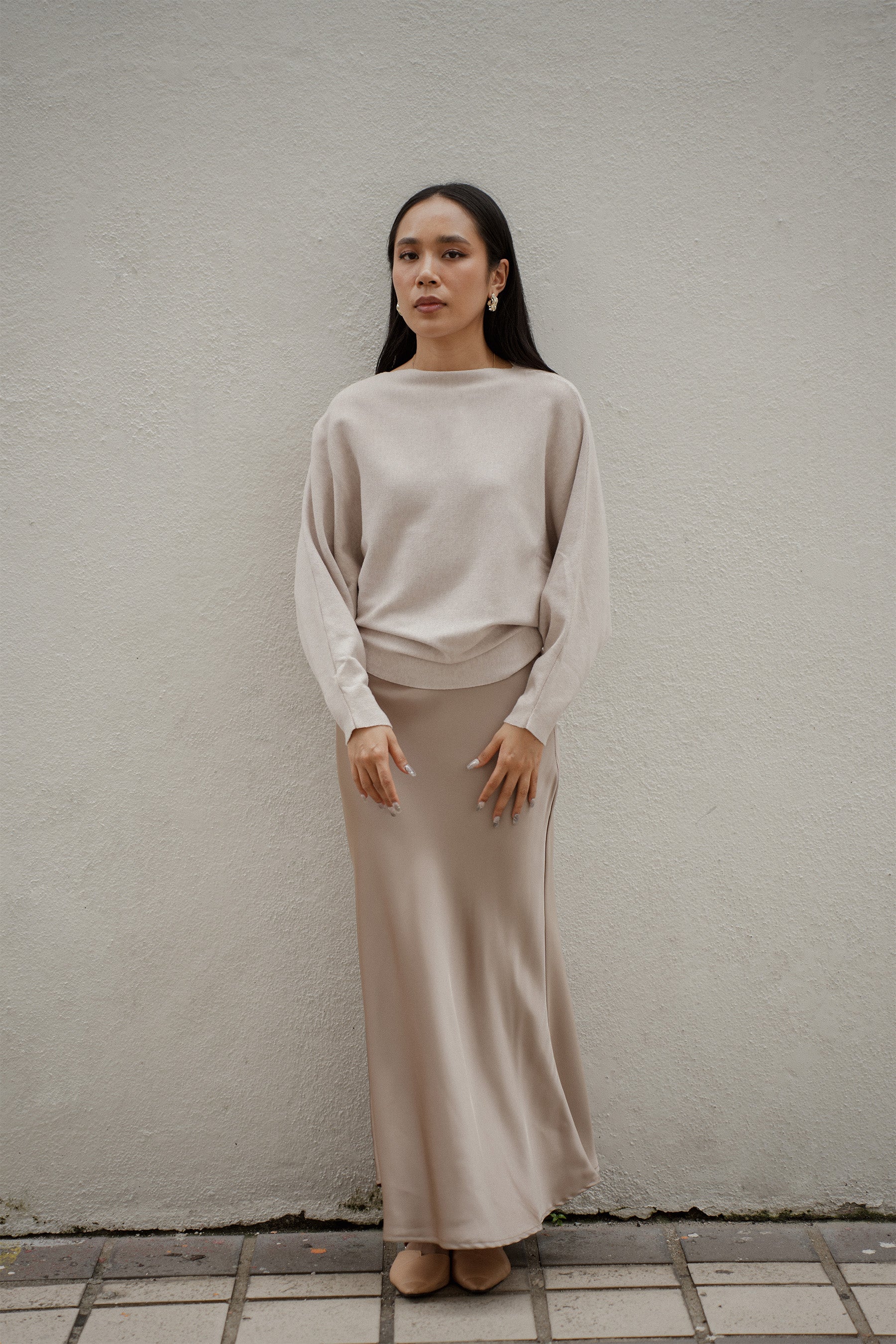 The City Breeze Satin Maxi Skirt Light Brown