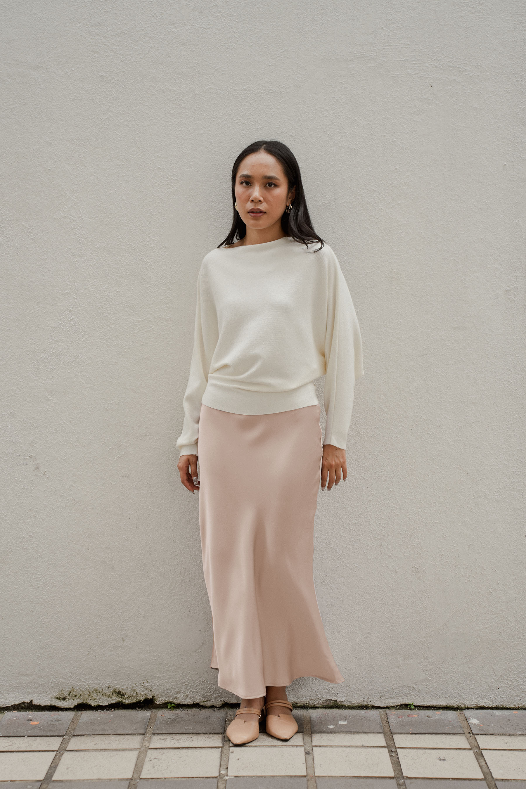 The City Breeze Satin Maxi Skirt Peach