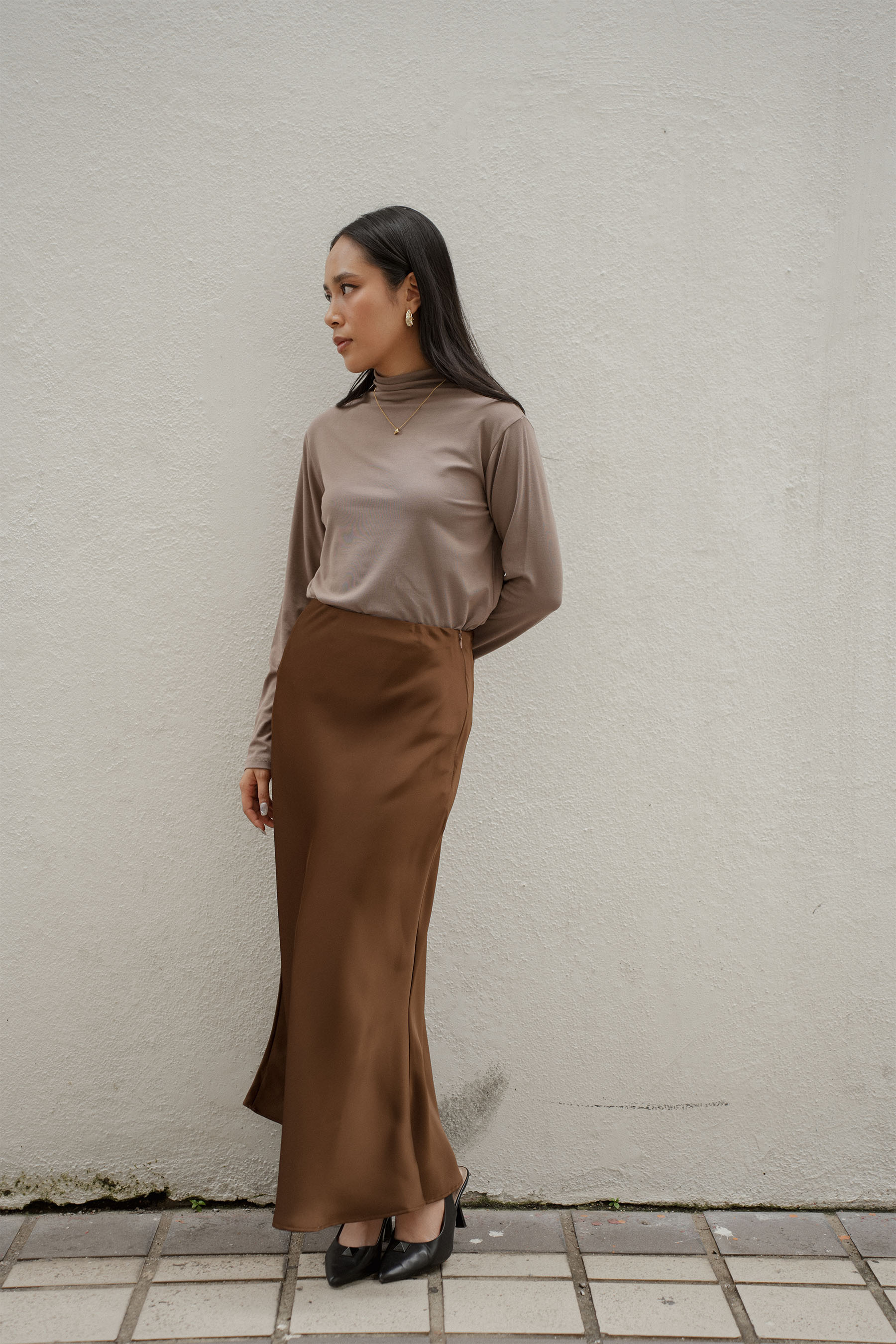 The City Breeze Satin Maxi Skirt Dark Chocolate