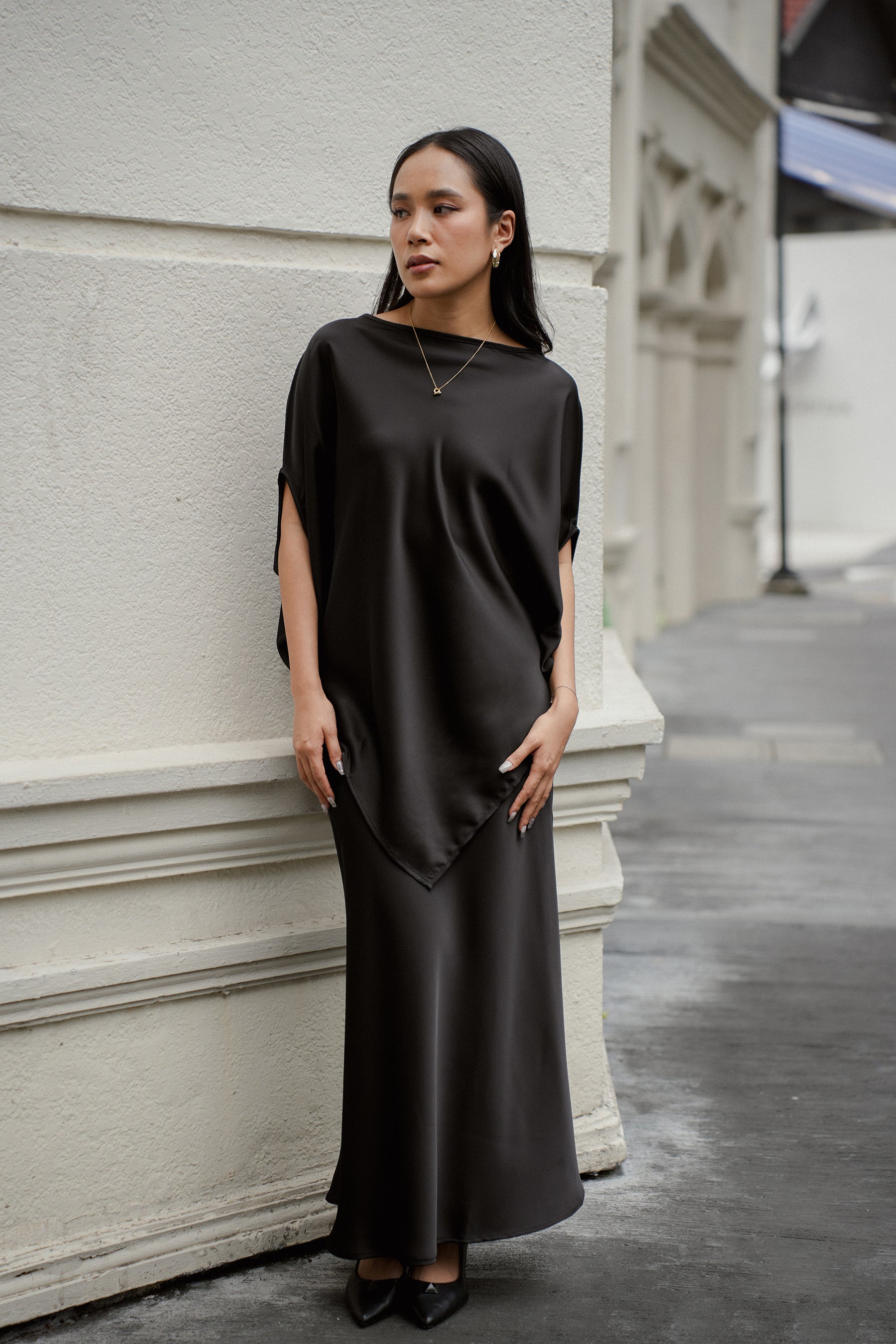 The City Breeze Satin Maxi Skirt Black