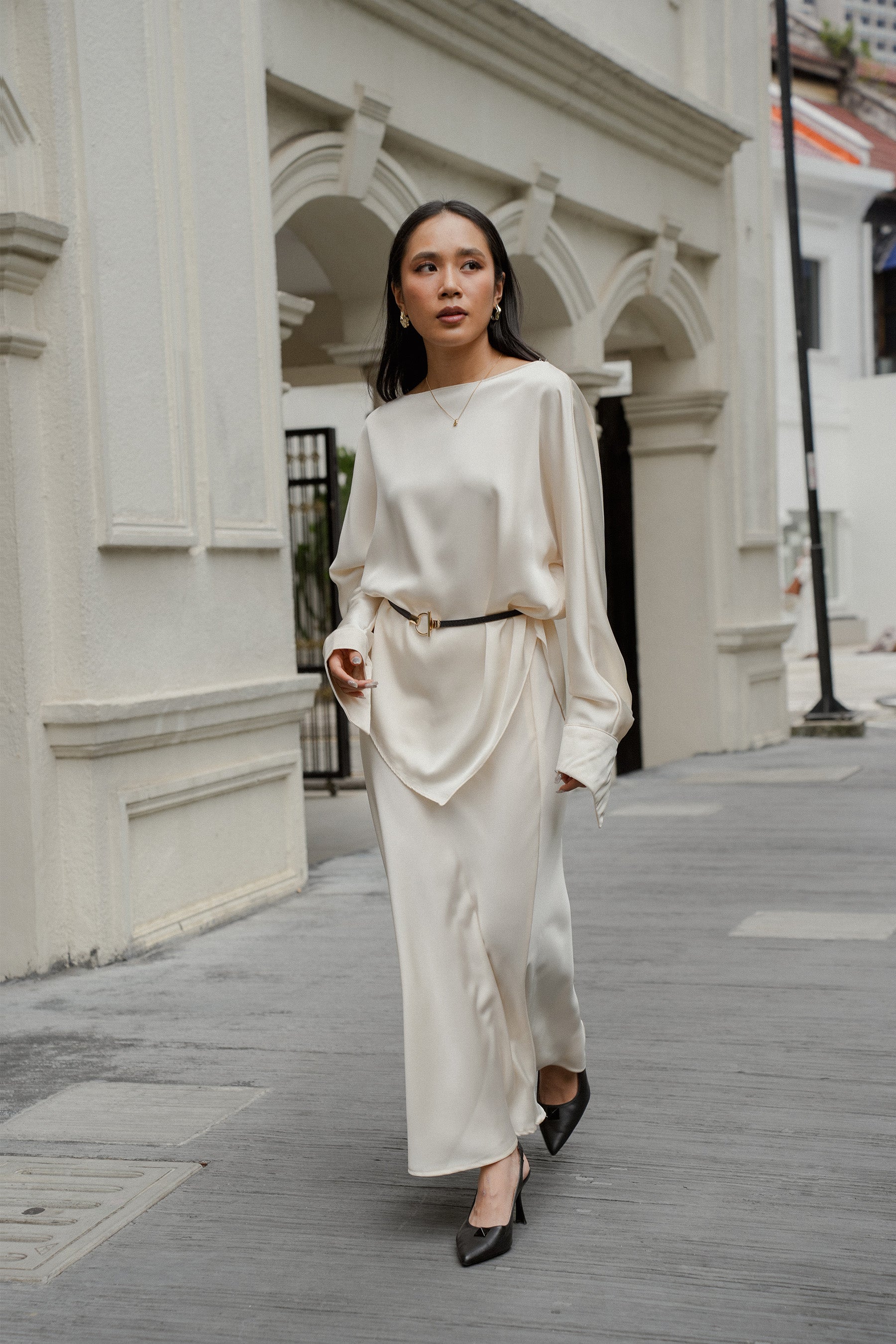 The City Breeze Satin Maxi Skirt Cream