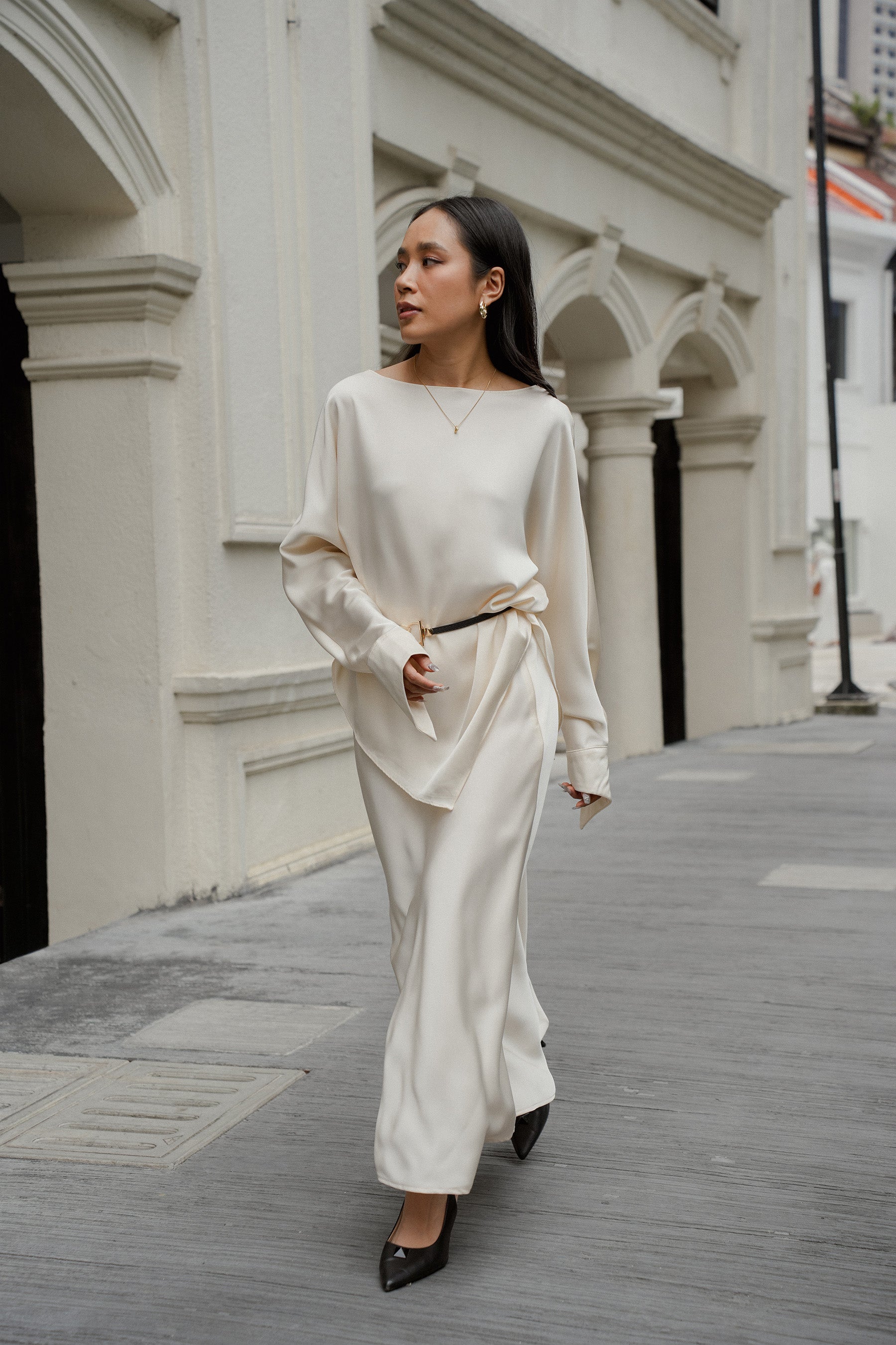 The City Breeze Satin Maxi Skirt Cream