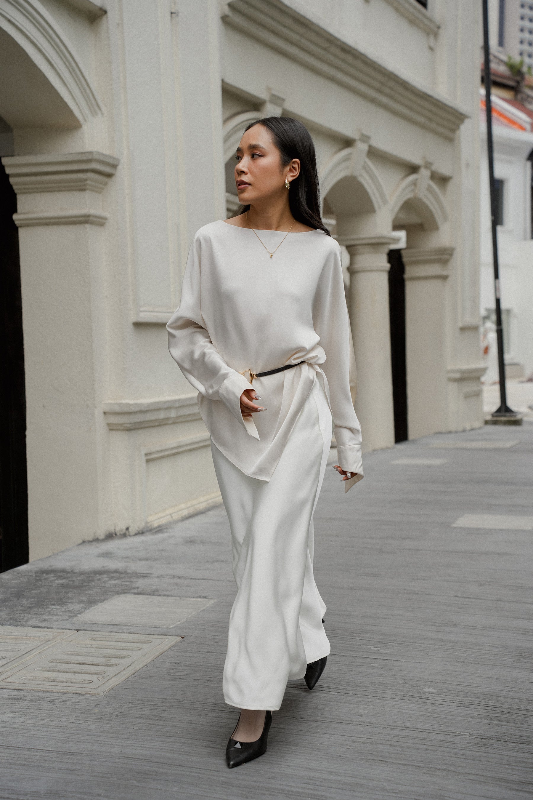 The City Breeze Satin Maxi Skirt White