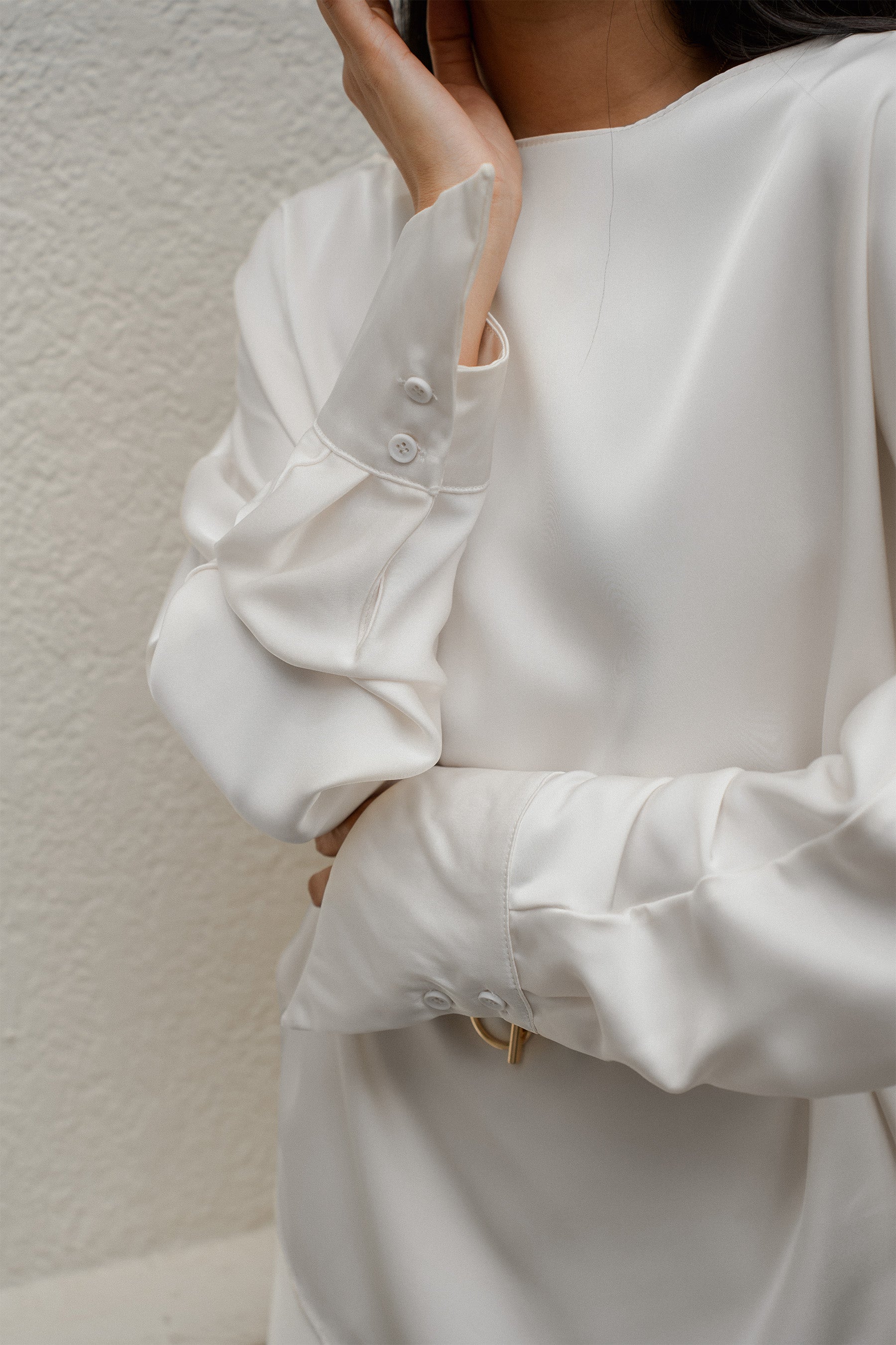 The City Breeze Long Sleeve Satin Blouse White