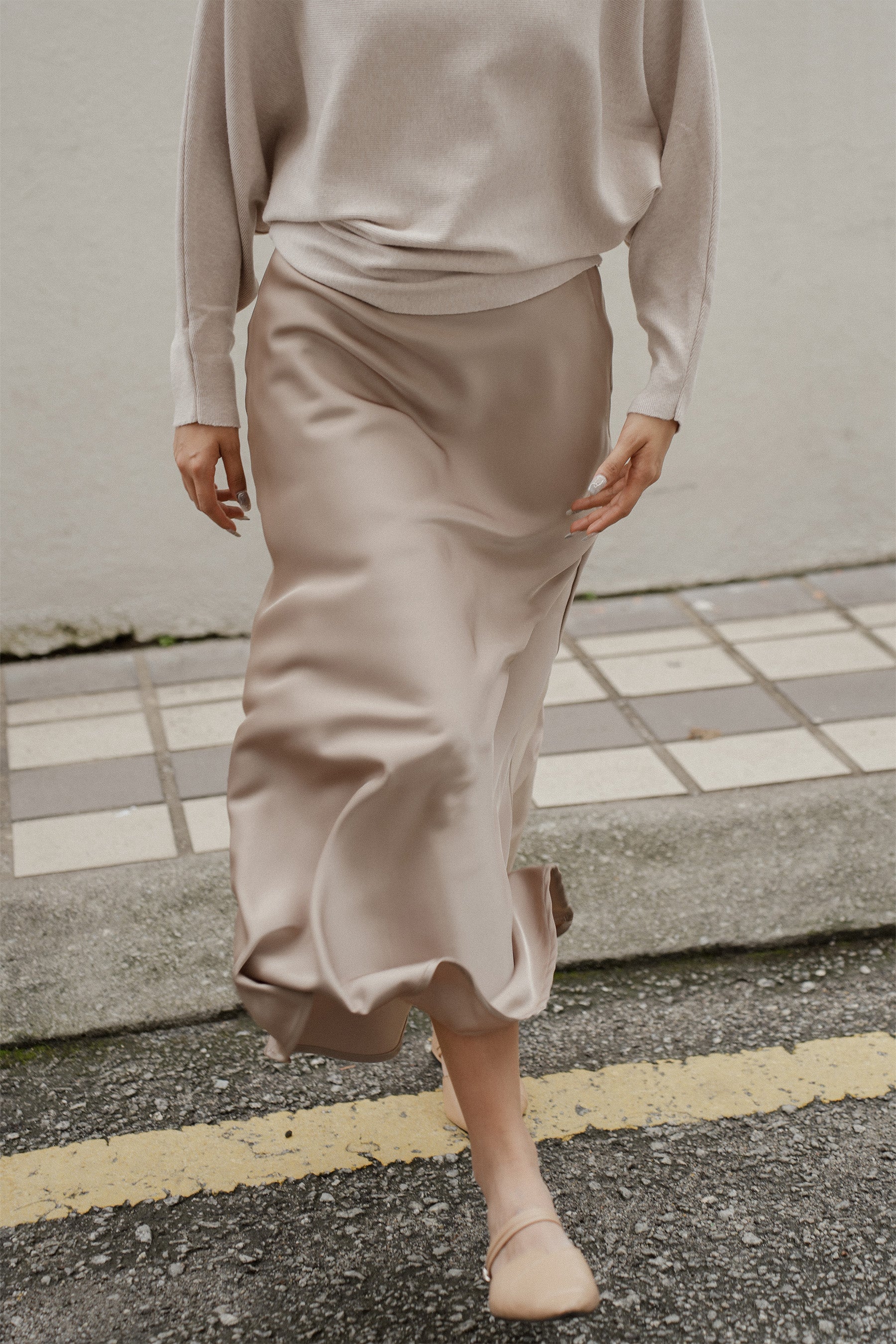 The City Breeze Satin Maxi Skirt Light Brown