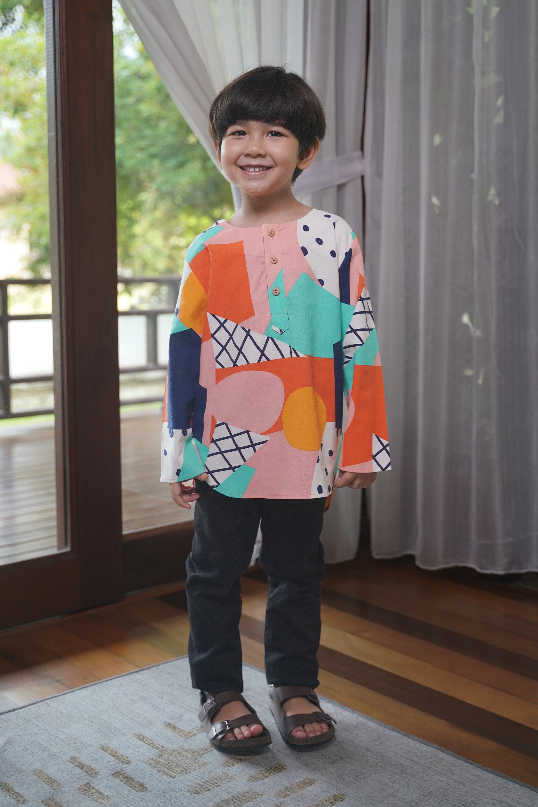 At The Market Collection Boy Kurta Top Fruit Punch Print