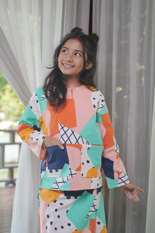 At The Market Collection Girl Kurung Top Fruit Punch Print