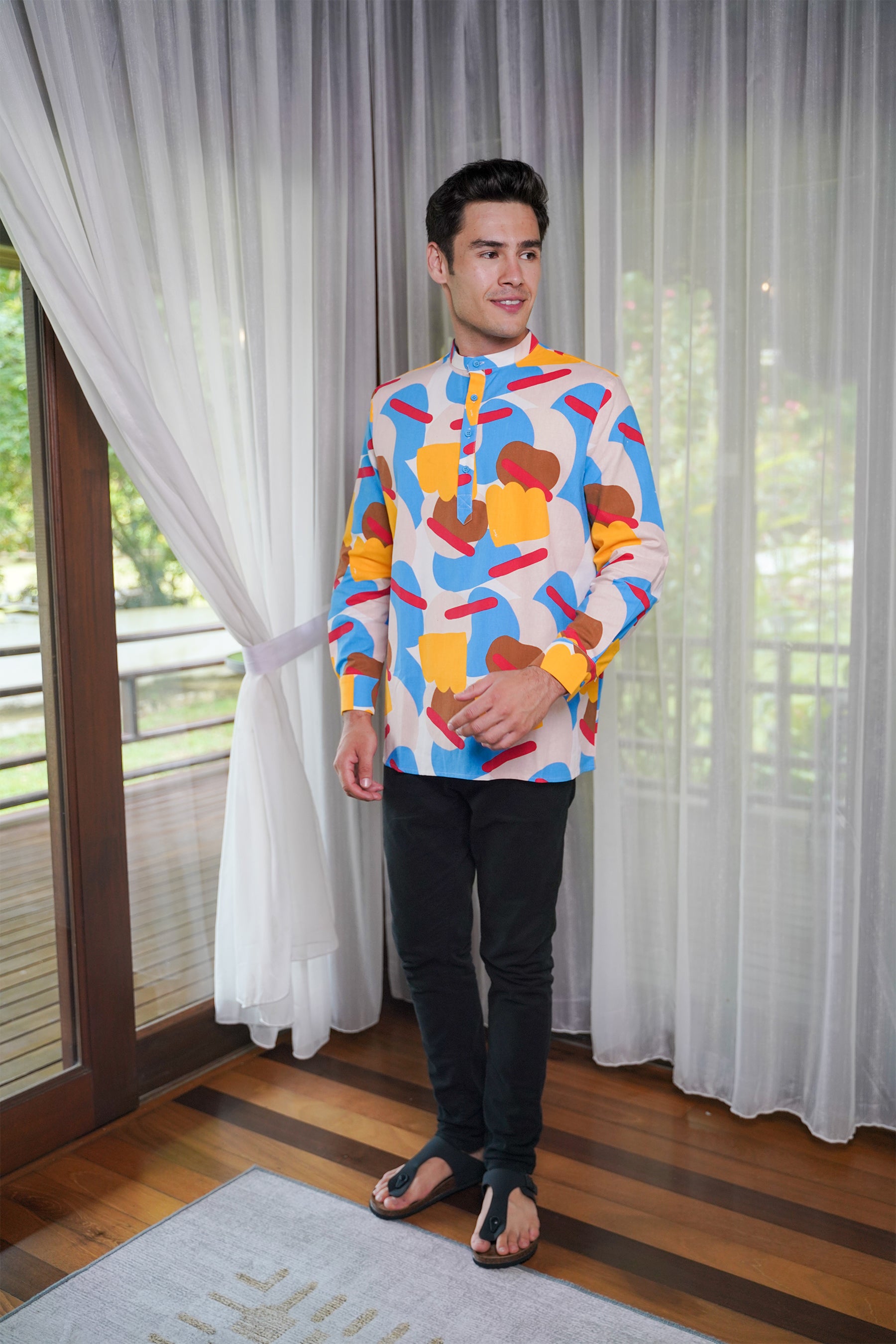 Men Collar Kurta Jellybean Print