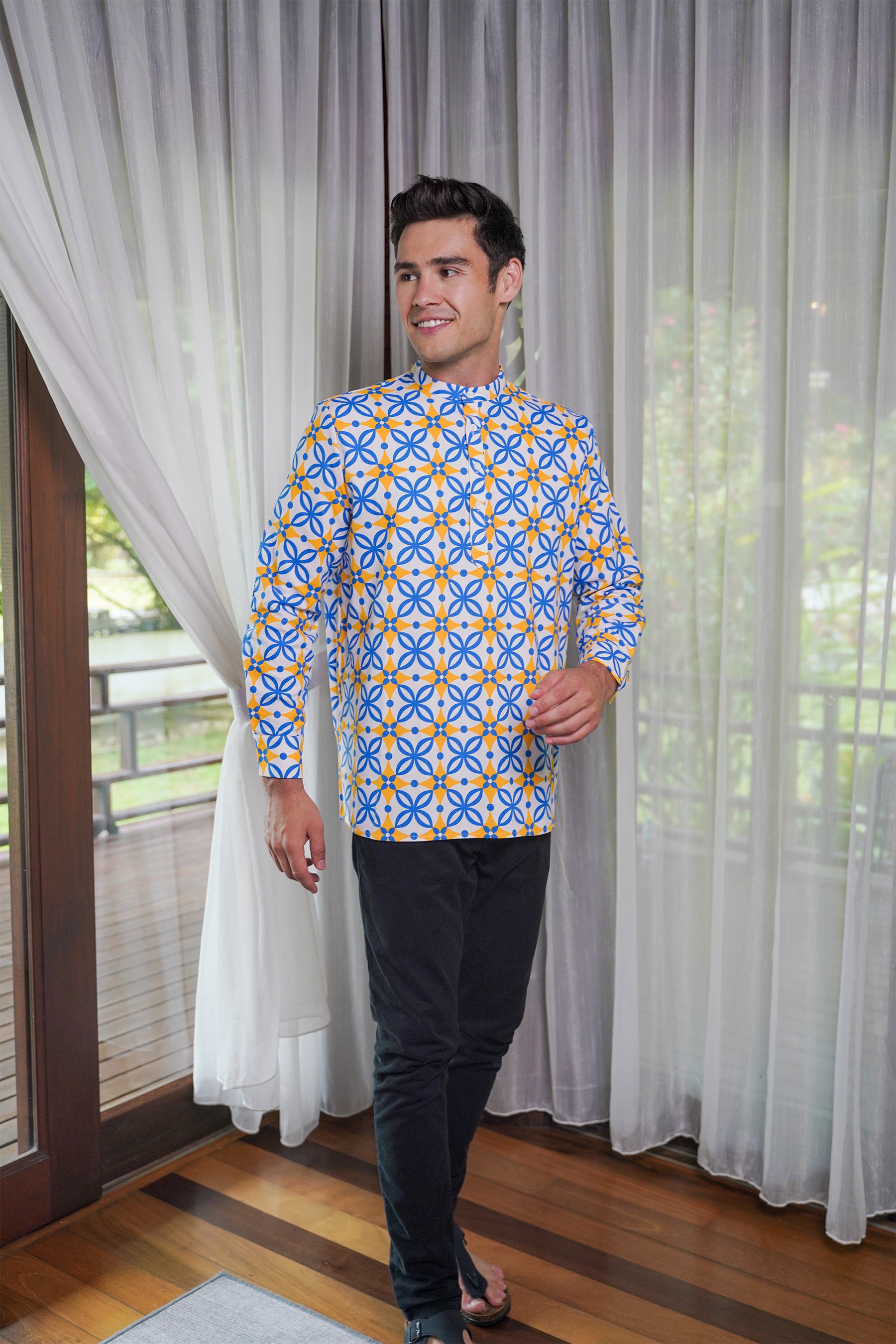 Men Collar Kurta Popcorn Print