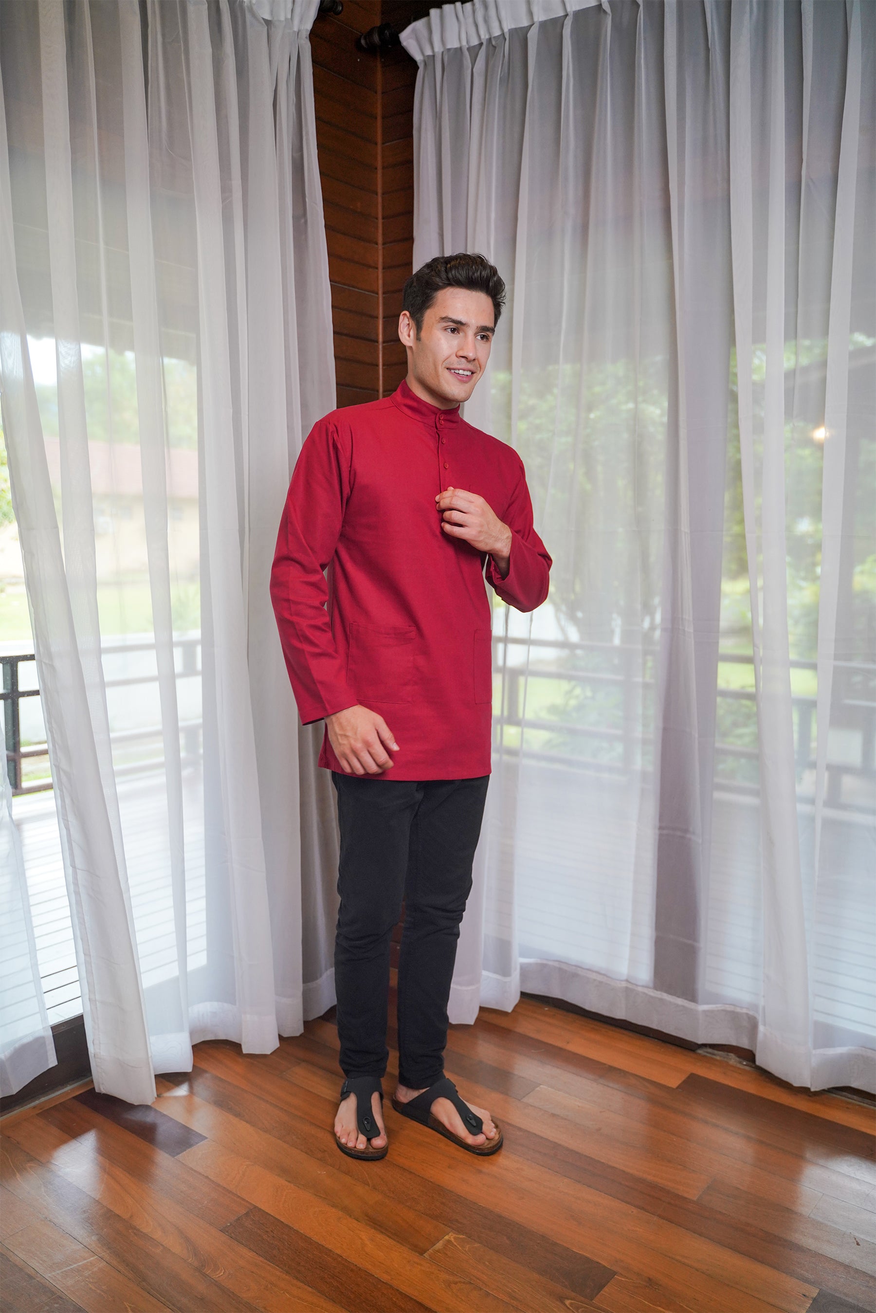 Men Collar Kurta Red