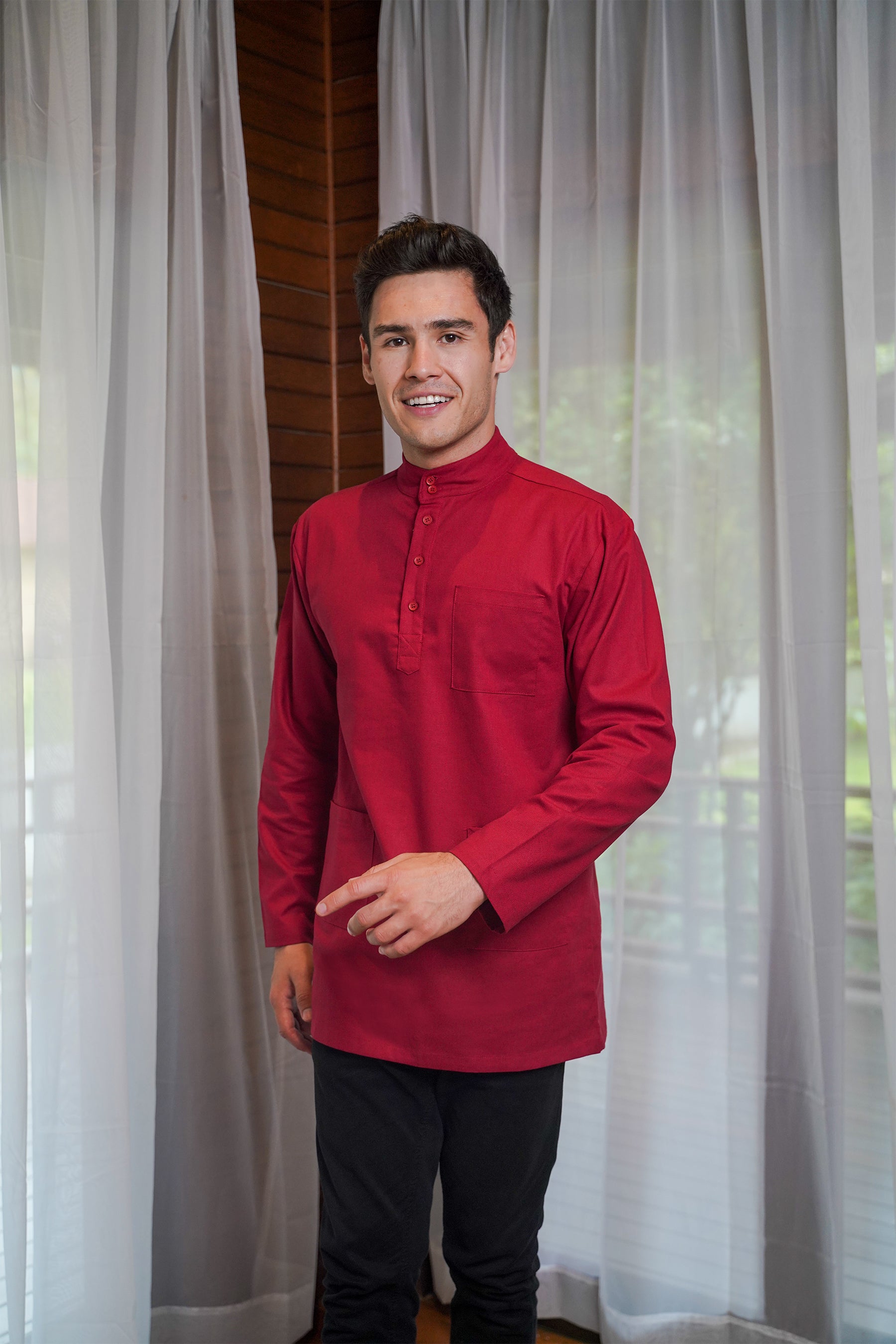 Men Collar Kurta Red