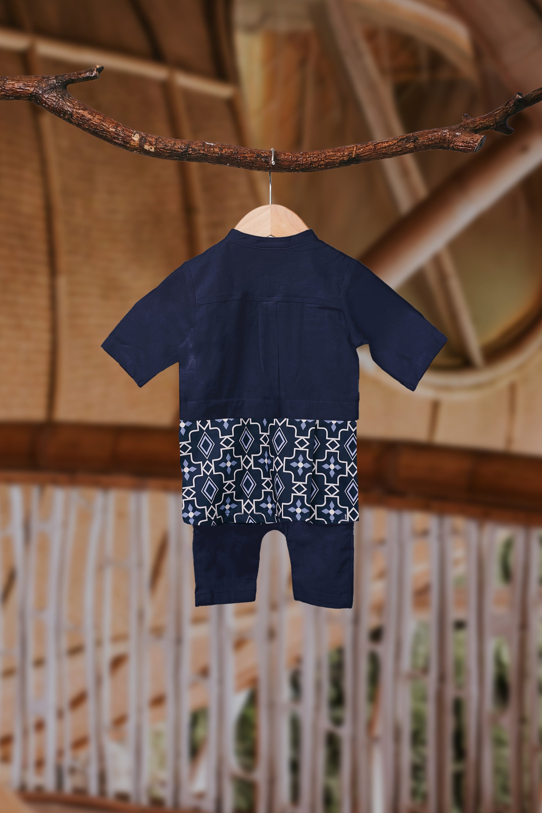 The Embun Collection Baby Boy Baju Melayu 3-in-1 in Blue Gemilang Print