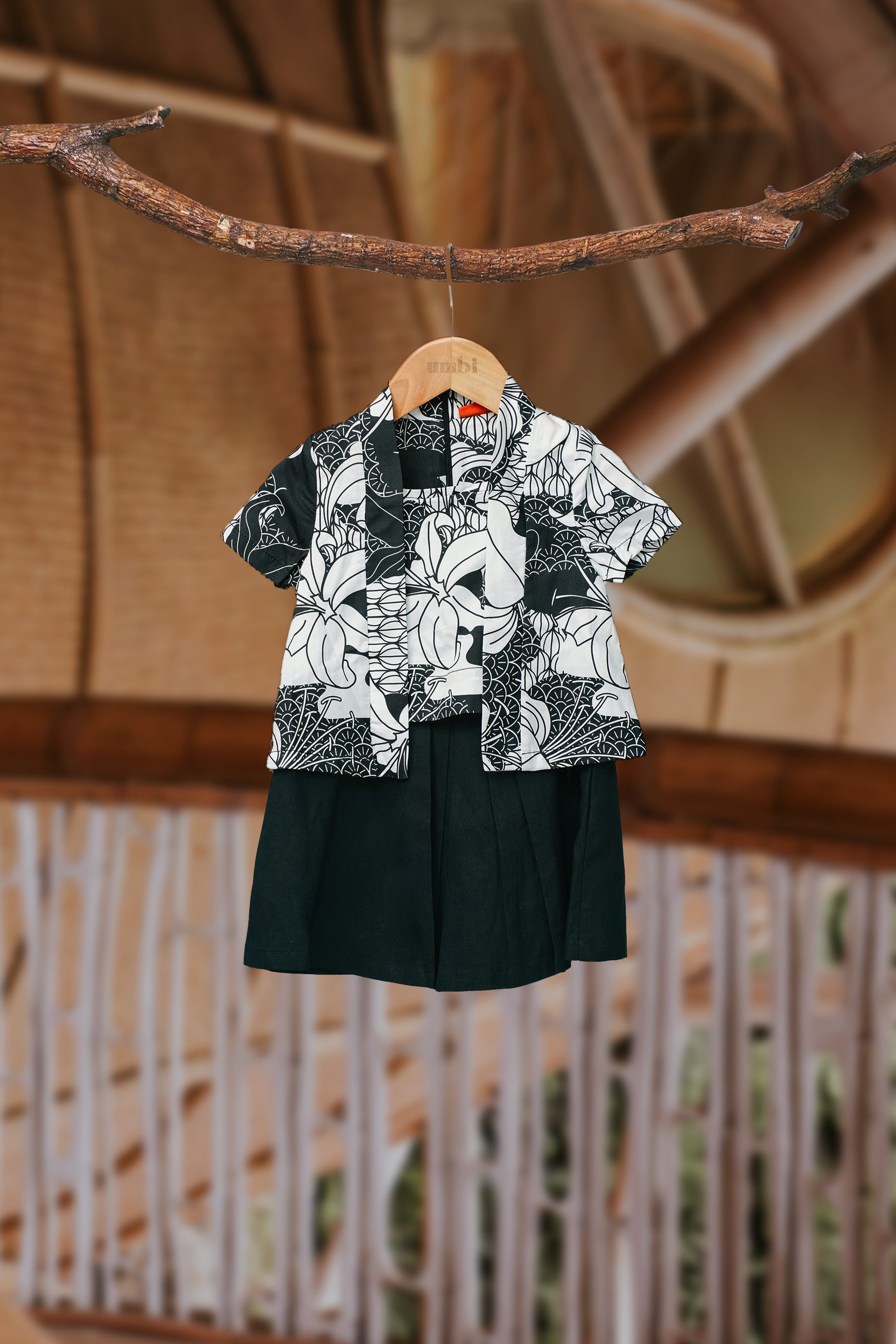 The Embun Collection Baby Girl Kebaya Dress in Black & White Banjaran Print