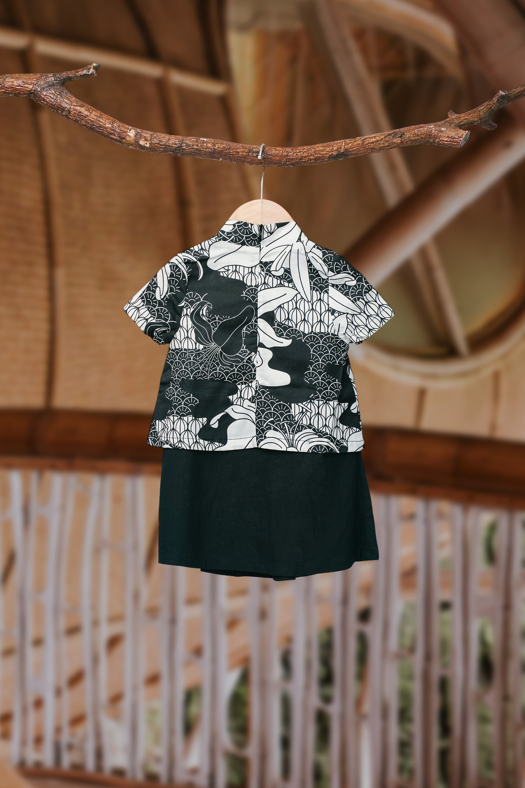 The Embun Collection Baby Girl Kebaya Dress in Black & White Banjaran Print