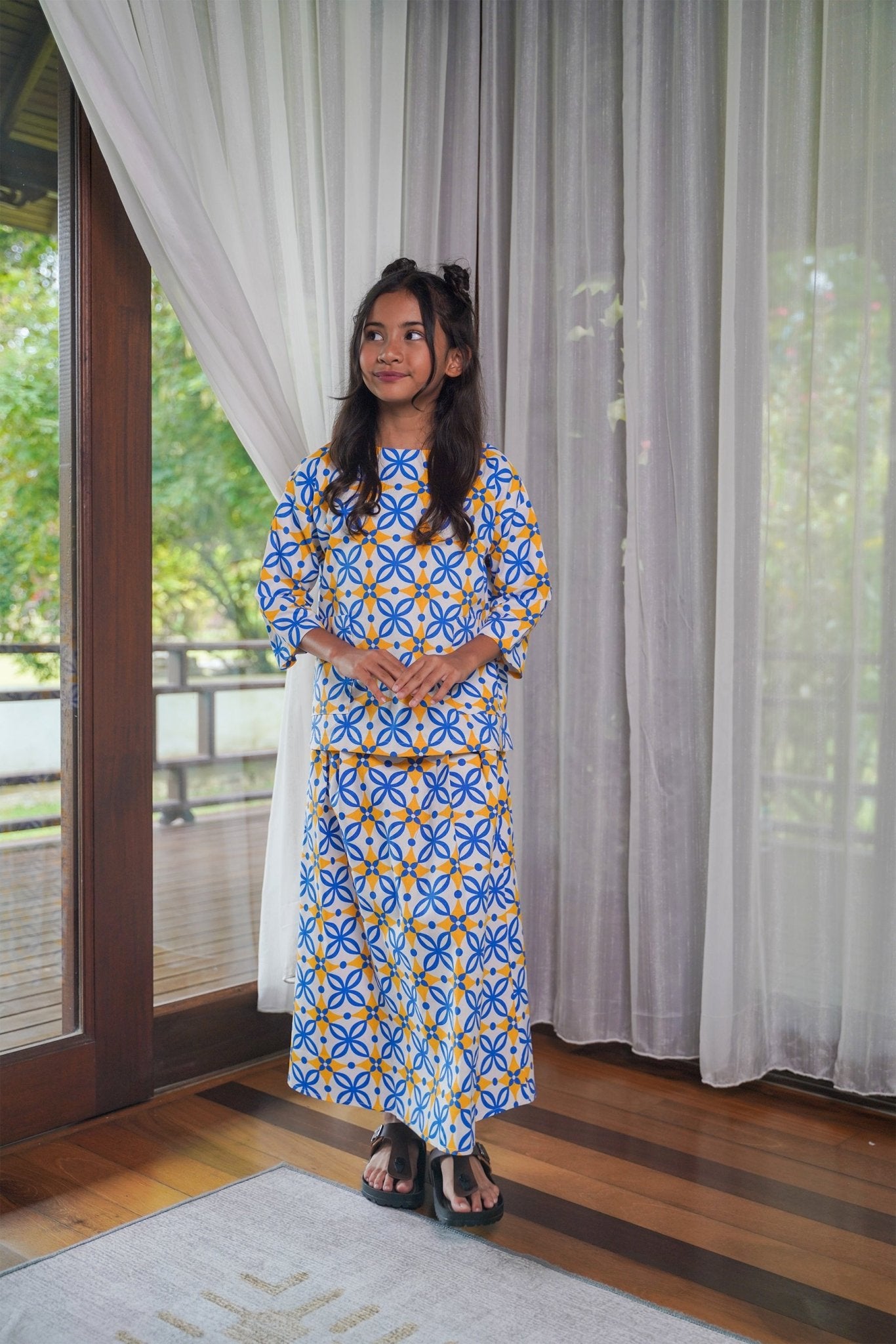Girl Pair Pockets Boxy Blouse Popcorn Print - Umbi