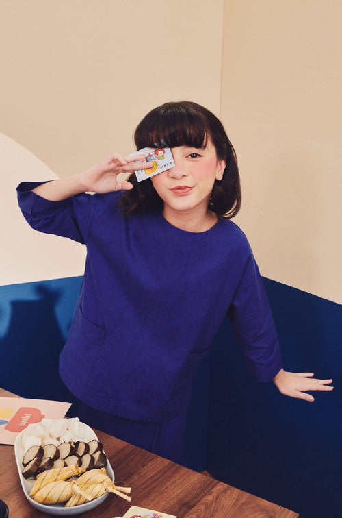 Girl Pair Pockets Boxy Blouse Royal Blue