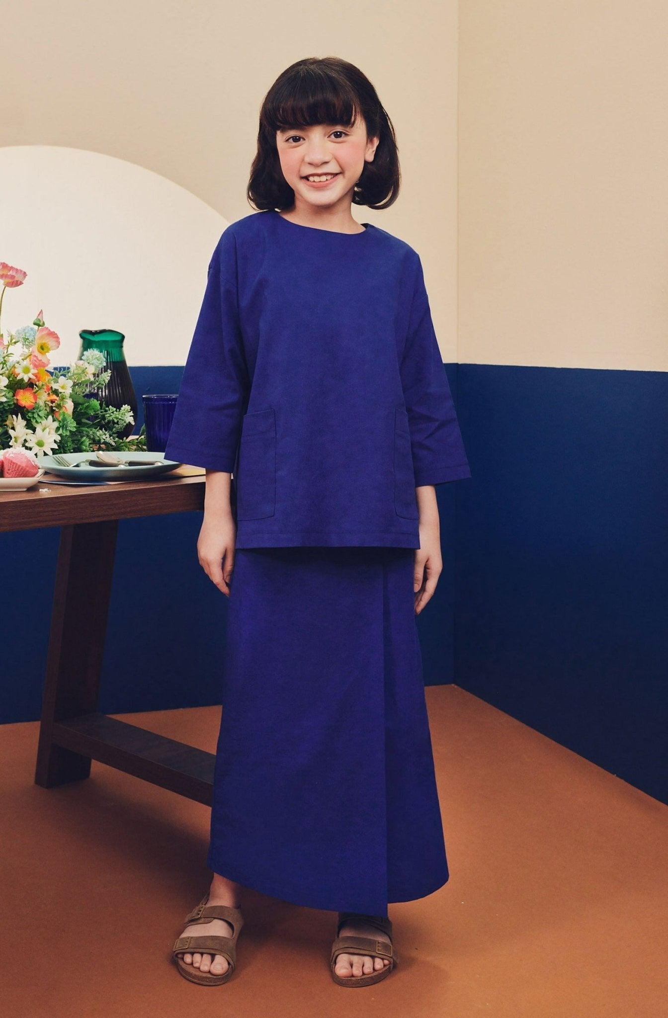 Girl Pair Pockets Boxy Blouse Royal Blue - Umbi