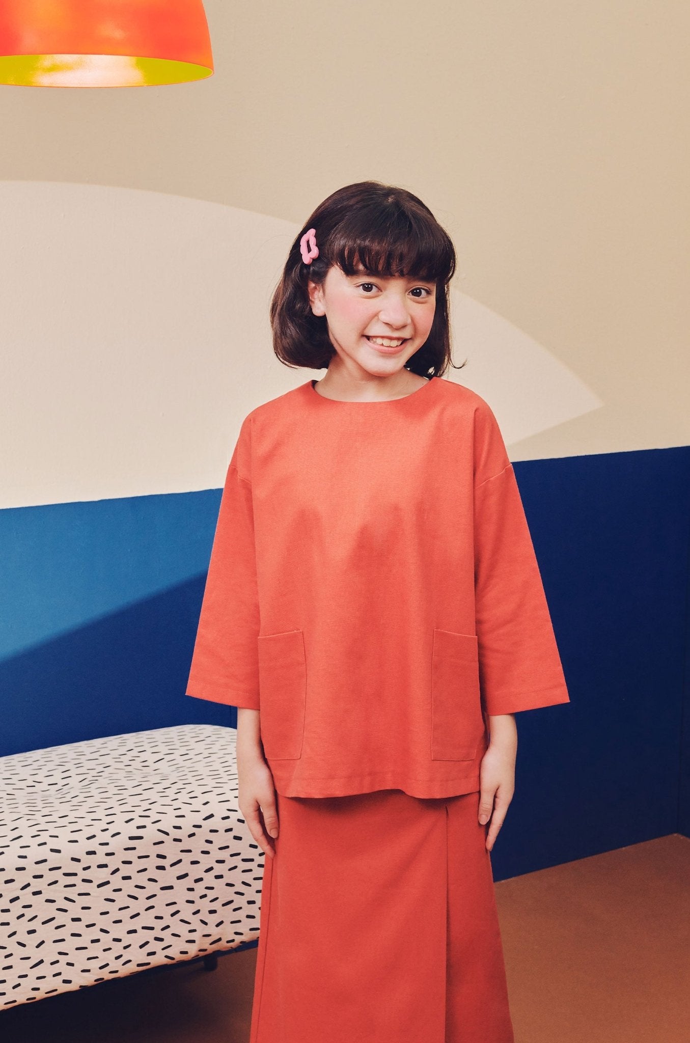 Girl Pair Pockets Boxy Blouse Terracotta - Umbi