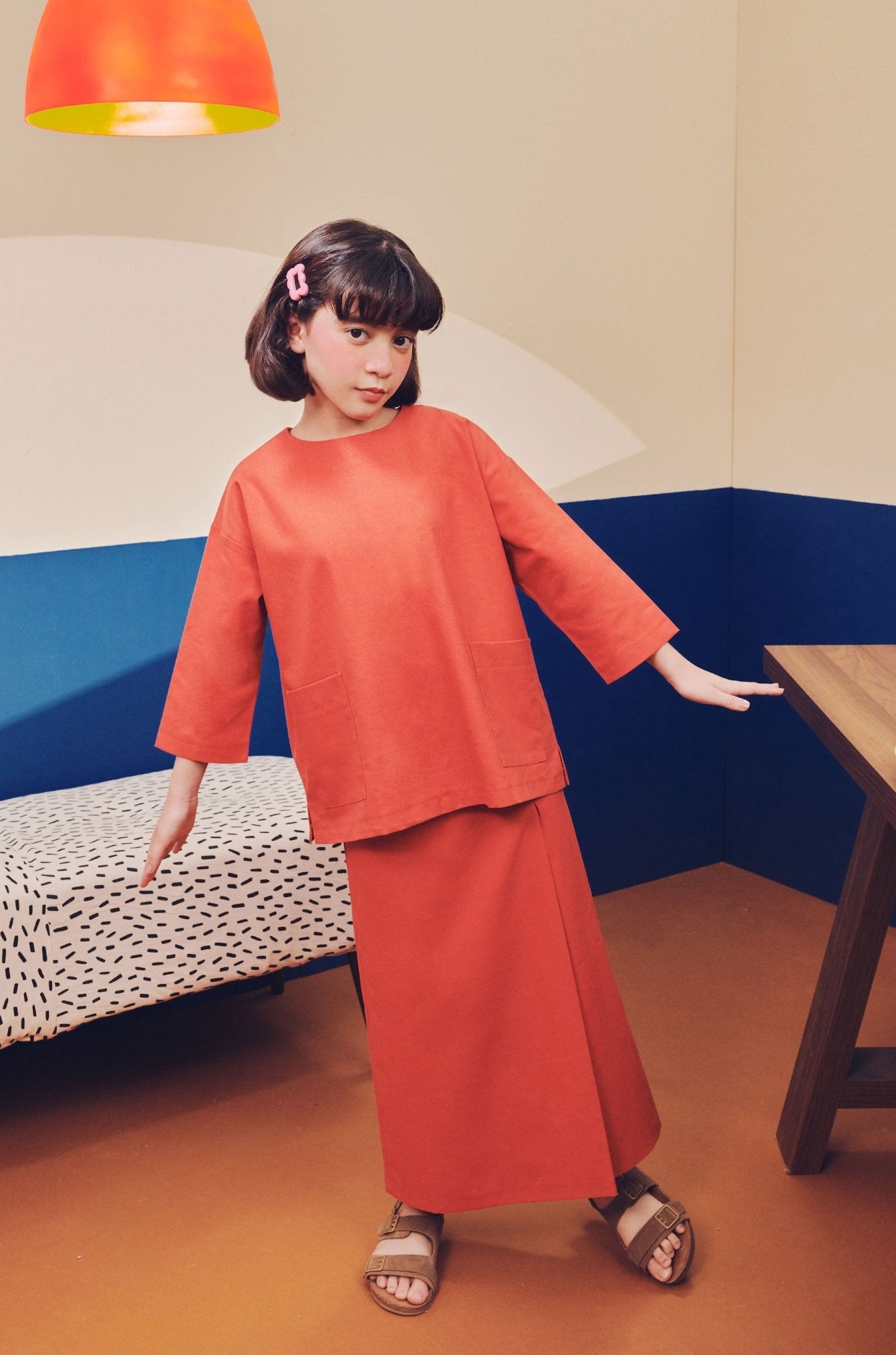 Girl Pair Pockets Boxy Blouse Terracotta - Umbi