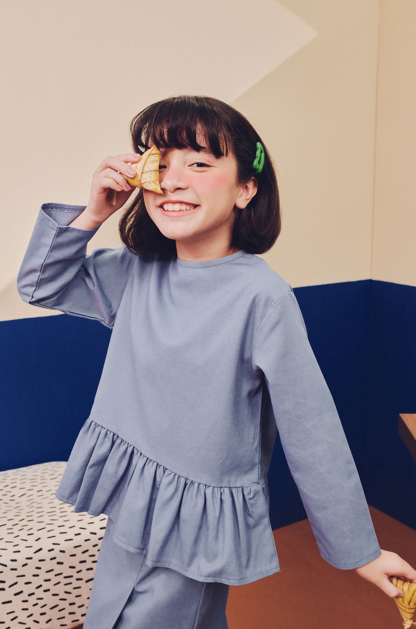 Girl Petit Ruffle Blouse Pigeon Blue - Umbi