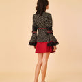 High Collar & Flare Sleeve Two - Piece Set with Pleat Skirt - Umbi