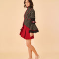 High Collar & Flare Sleeve Two - Piece Set with Pleat Skirt - Umbi