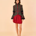 High Collar & Flare Sleeve Two - Piece Set with Pleat Skirt - Umbi