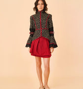 High Collar & Flare Sleeve Two - Piece Set with Pleat Skirt - Umbi
