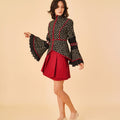 High Collar & Flare Sleeve Two - Piece Set with Pleat Skirt - Umbi