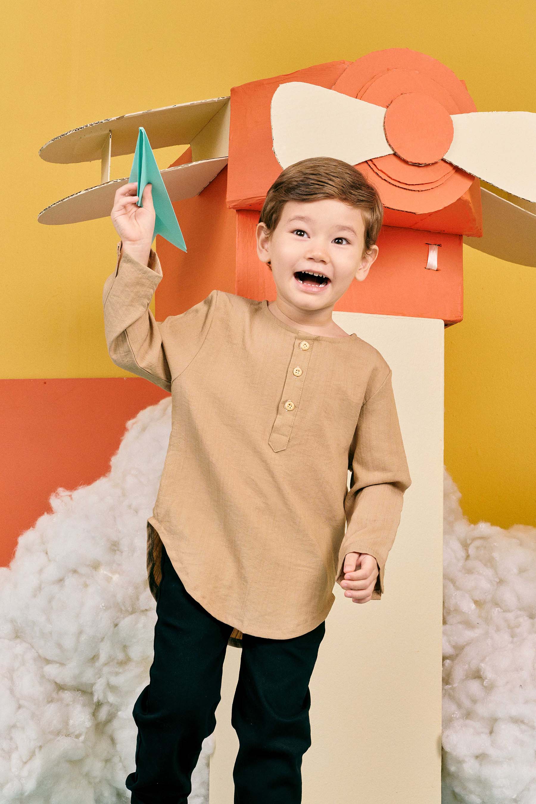 baju raya family sedondon kids boy basic kurta top khaki