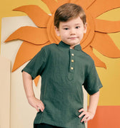 baju raya family sedondon kids modern short sleeve shirt emerald