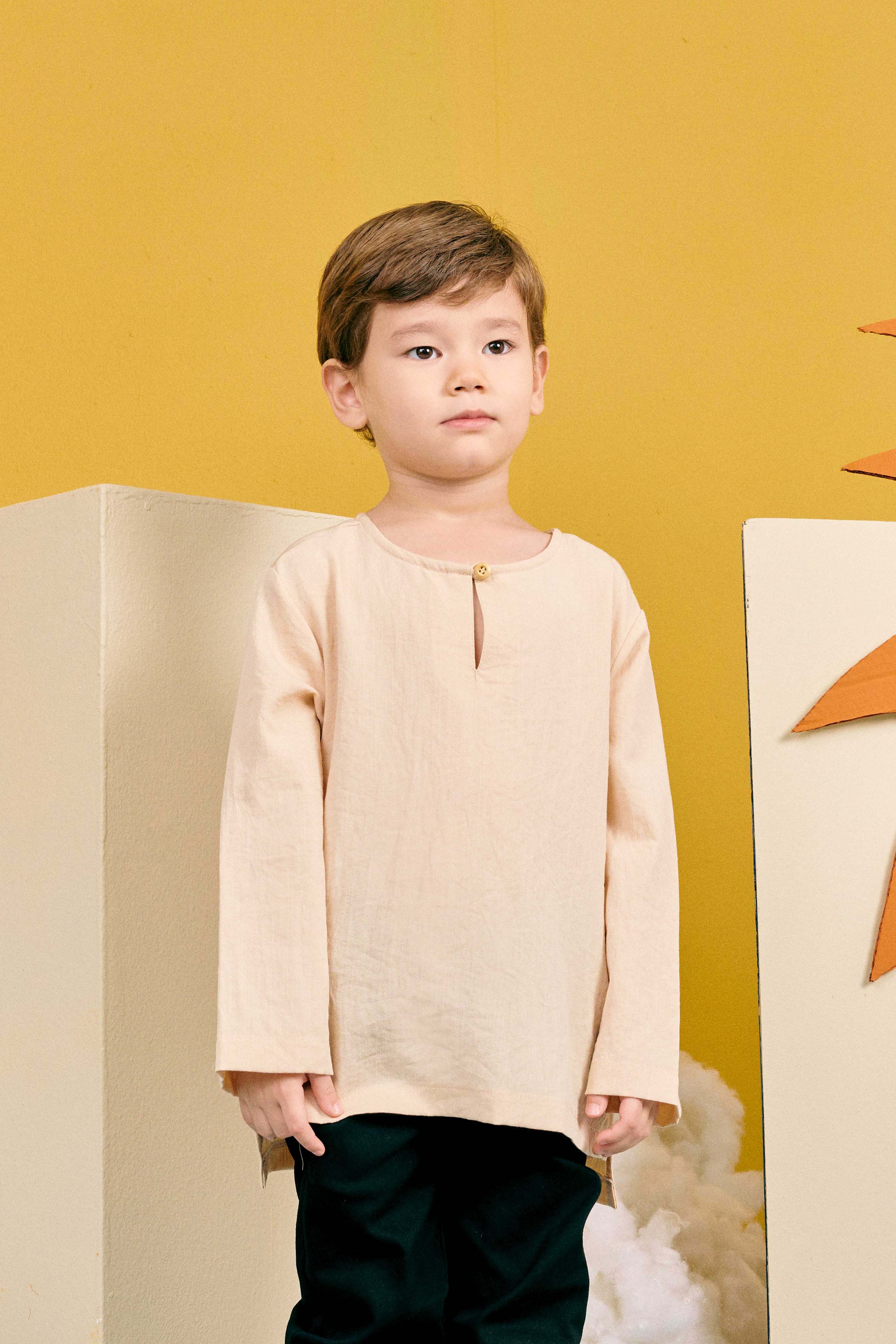 baju raya family sedondon kids boy teluk belanga kurta beige