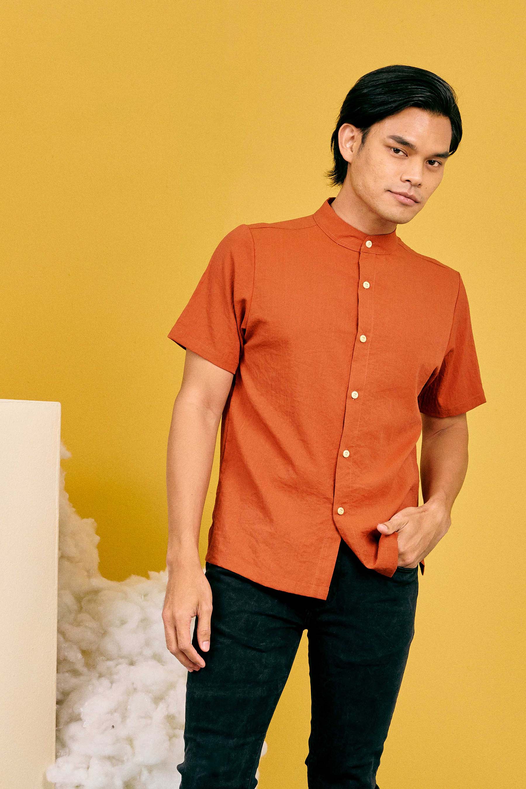 baju raya family sedondon adult men slim fit shirt clay