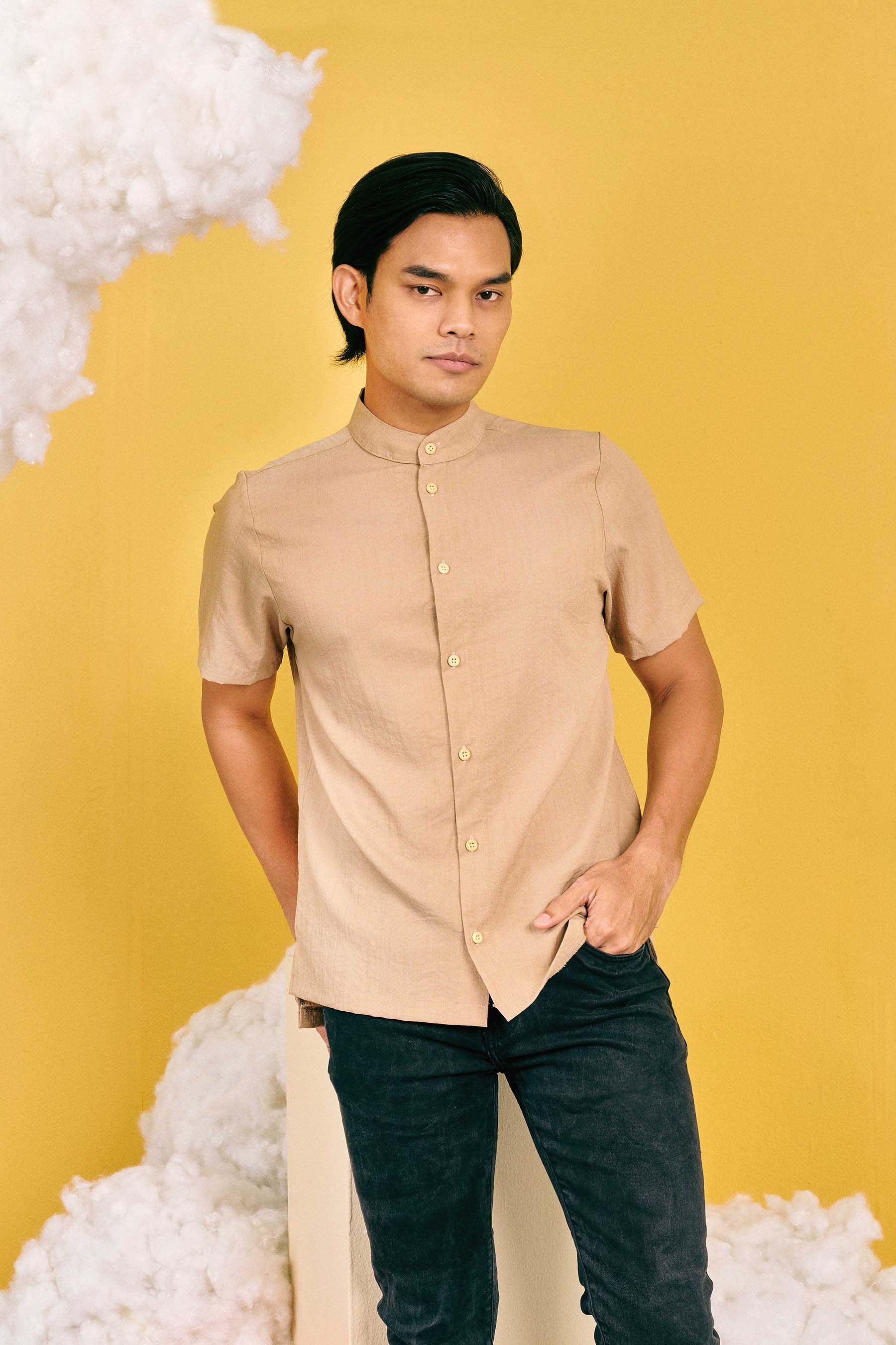 baju raya family sedondon adult men slim fit shirt khaki