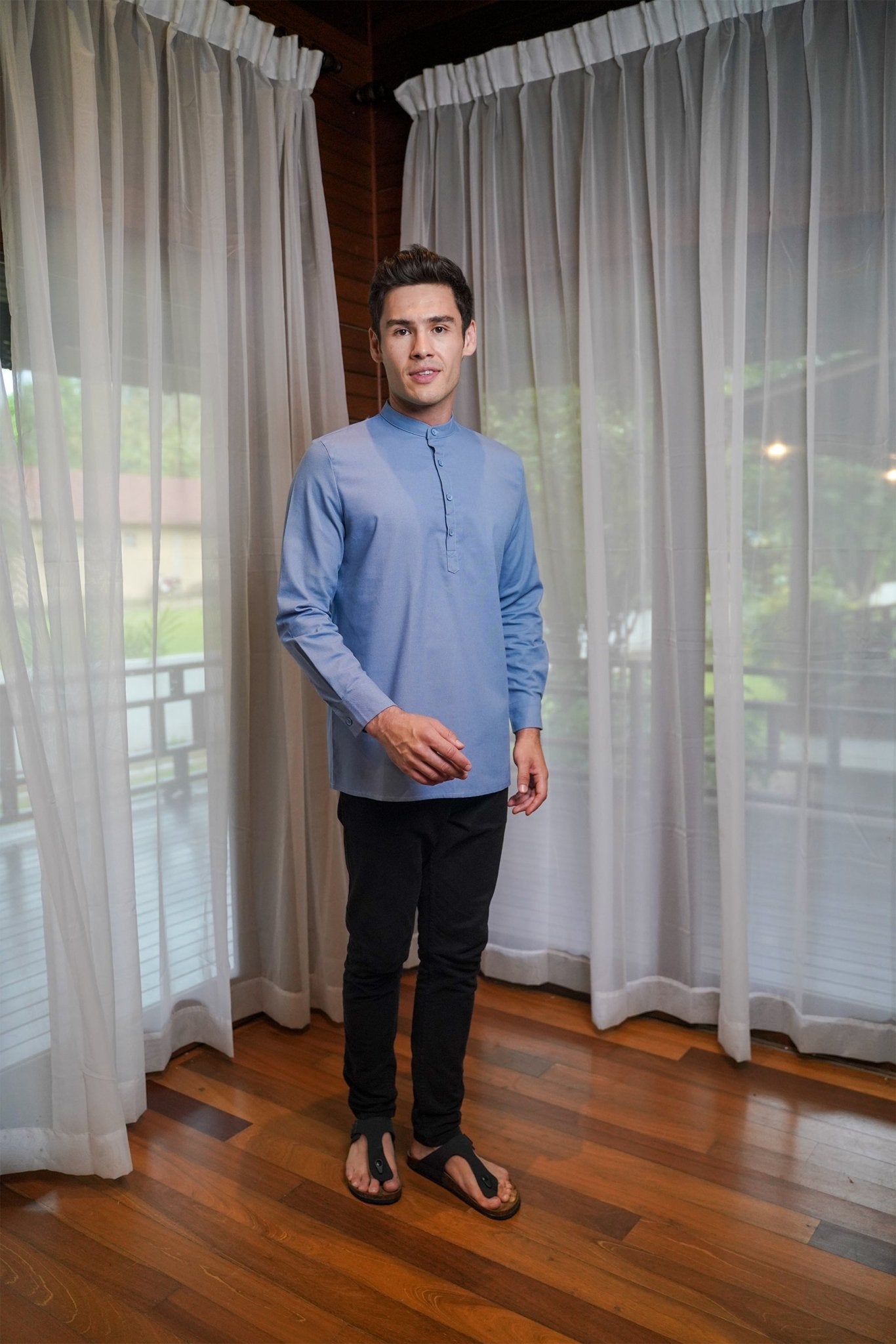 Men Collar Kurta Pigeon Blue - Umbi