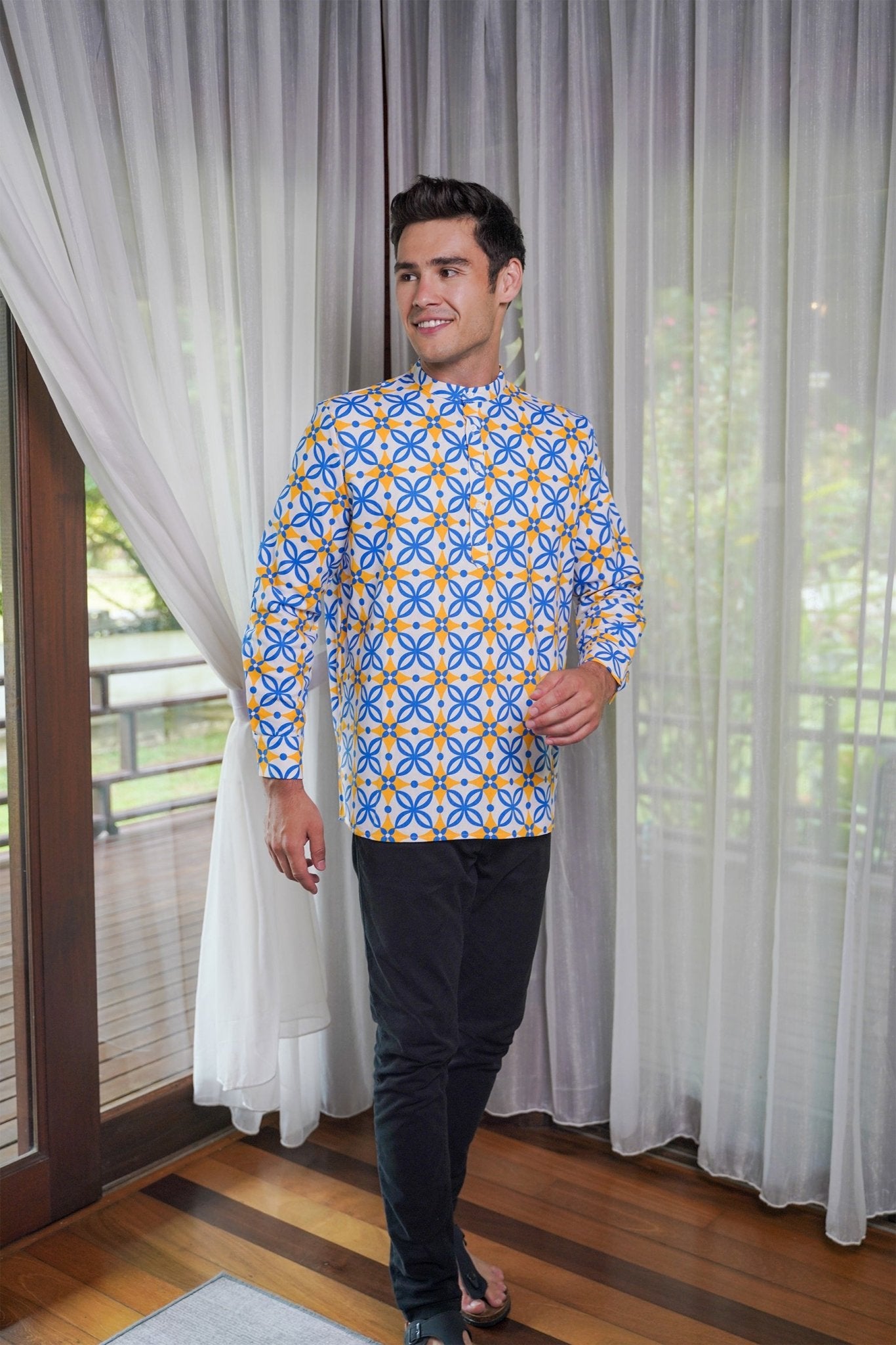 Men Collar Kurta Popcorn Print - Umbi