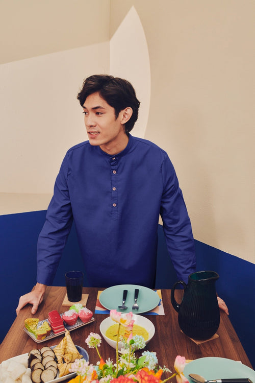 Men Collar Kurta Royal Blue