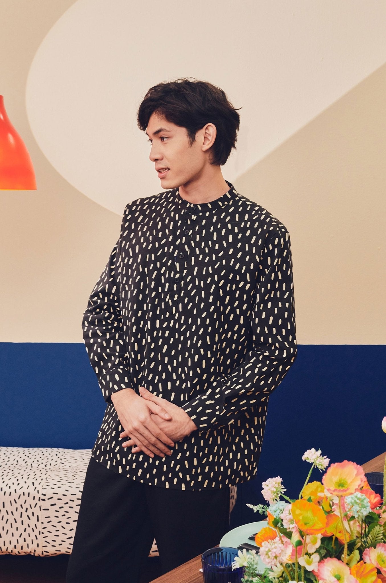 Men Collar Kurta Sprinkle Print - Umbi