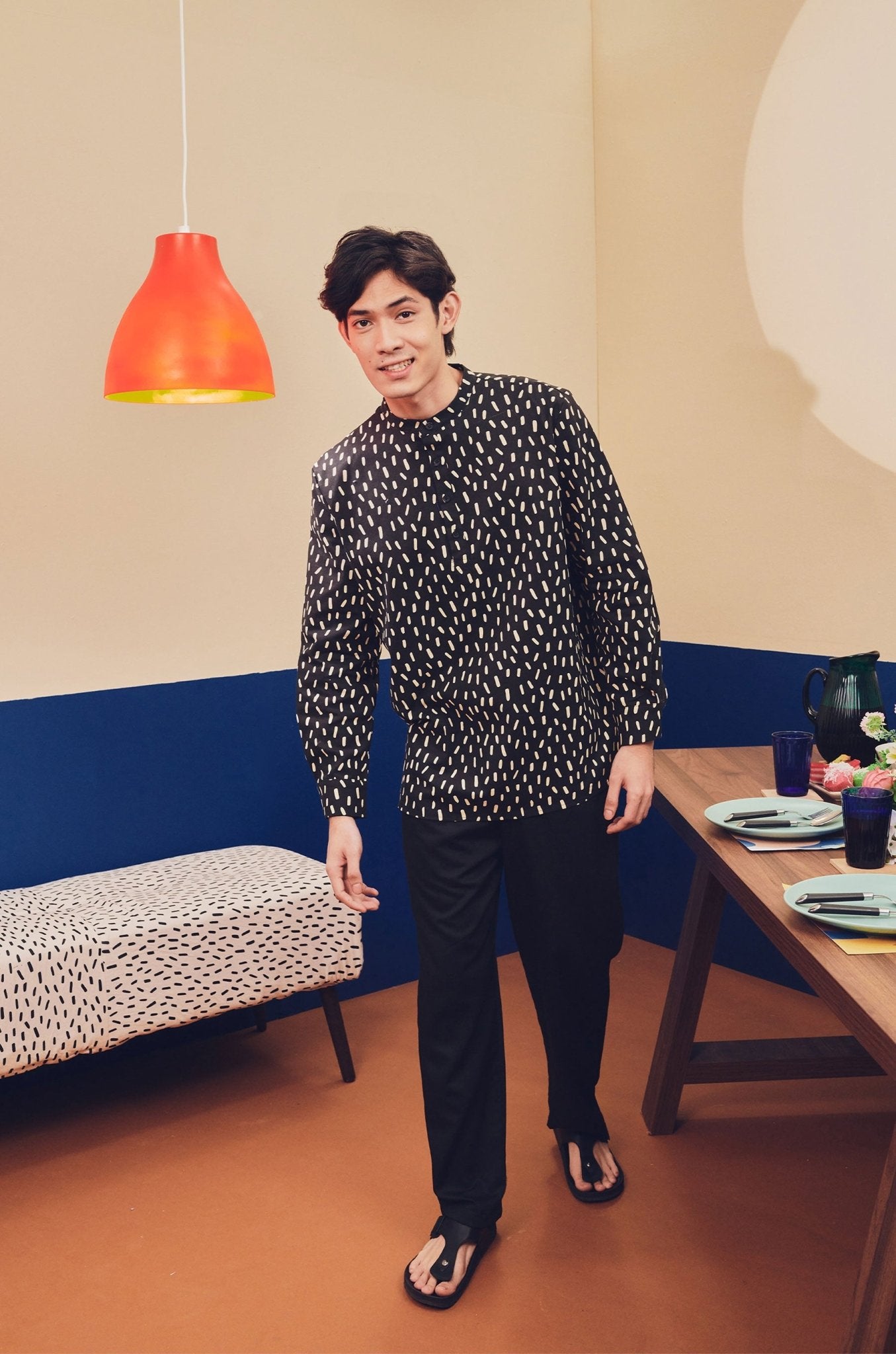 Men Collar Kurta Sprinkle Print - Umbi